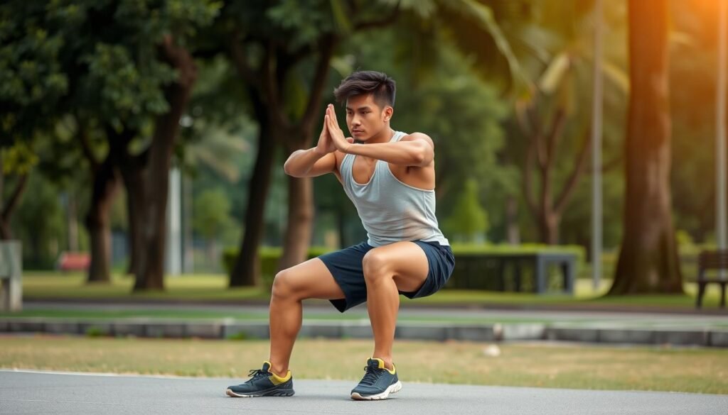 Demonstrasi gerakan pistol squat untuk latihan calisthenics Demonstrasi gerakan pistol squat untuk latihan calisthenics
