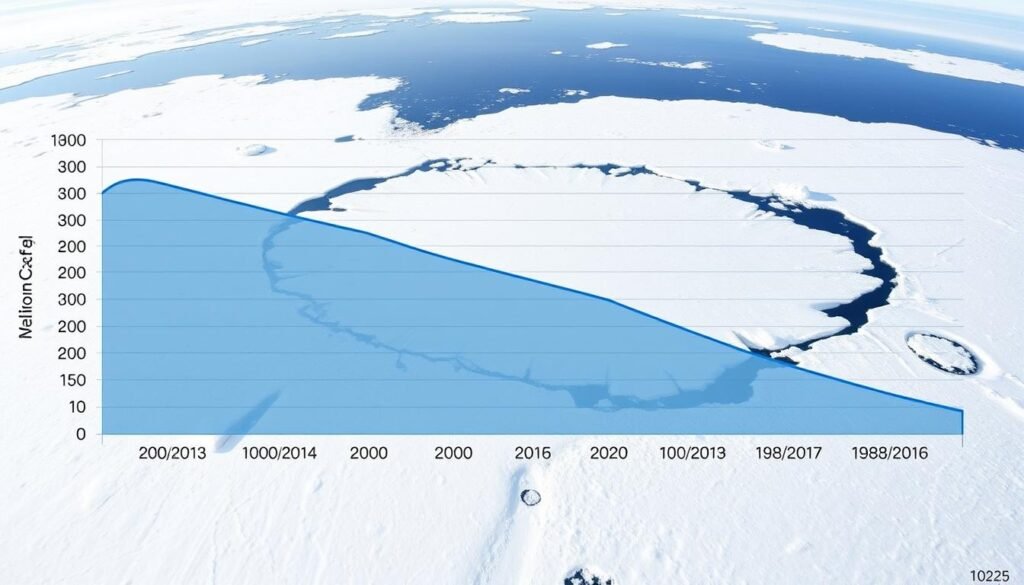 Grafik penurunan es laut Arktik dari tahun 2000-2023 menunjukkan tren yang mengkhawatirkan Grafik penurunan es laut Arktik dari tahun 2000-2023 menunjukkan tren yang mengkhawatirkan